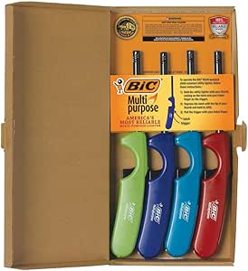 BIC Multi-Purpose Lighters, Long Metal Wand, Great for Grills, Fireplaces and Candles, Utility Lighter, Assorted Colors, 4-Count