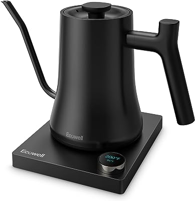 ECOWELL WMTS01 Gooseneck Electric Kettle, Electric Kettles for Boiling Water, 0.8L Pour Over Coffee & Tea Kettle, ±1℉ Temperature Control, Stainless Steel Inner, 1200W Quick Heating, Matte Black