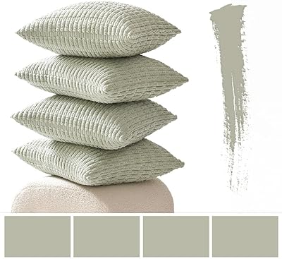 MIULEE Pack of 4 Corduroy Decorative Throw Pillow Covers 18x18 Inch Soft Boho Striped Pillow Covers Modern Farmhouse Home Decor for Sofa Living Room Couch Bed Light Green