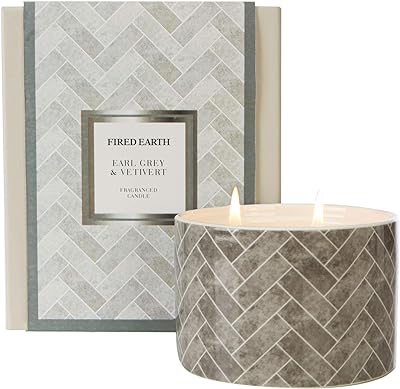 Wax Lyrical Fired Earth Large Ceramic Candle, Earl Grey & Vetivert, Up to 35 Hour Burn time