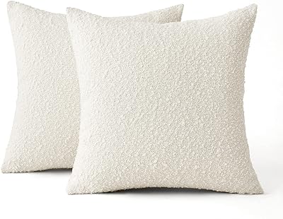 MIULEE Set of 2 Decorative Throw Pillow Covers 18 x 18 Inch Pure White Pillowcases Textured Boucle Square Sofa Couch Pillow Home Decor for Living Room Woven Modern Cushion Cases