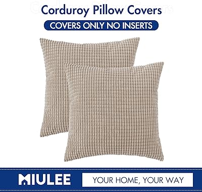 MIULEE Pack of 2 Pillow Covers 18 x 18 Inch Sand Color Super Soft Corduroy Decorative Throw Pillows Couch Home Decor for Cushion Sofa Bedroom Living Room