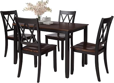Rhomtree 5 Pieces Kicthen Dining Room Set Dining Table Set with Chairs Mid Century Style Wood Dinette Table Set for Home Family Dining Area (Espresso2)