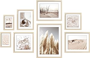 ArtbyHannah 8 Pack Gallery Wall Frame Set Neutral Wall Art Decor,Picture Frames Collage Wall Decor with Desert Pictures,Multiple Sizes One 11x14,One 10x10,One 8x8,One 8x10,Two 12x9.5,Two 5x7