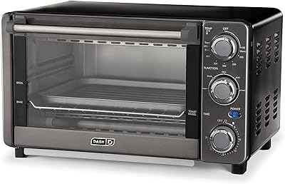 Dash Express Countertop Toaster Oven with Quartz Technology, Bake, Broil, and Toast with 4 Slice Capacity and Pizza Capability – Black