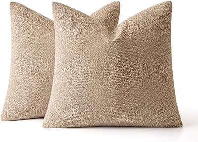 MIULEE Set of 2 Khaki Throw Pillow Covers 18x18 Inch Decorative Couch Pillow Covers Textured Boucle Accent Solid Pillow Cases Soft for Cushion Chair Sofa Bedroom Livingroom Home Decor