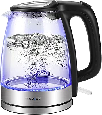 Glass Electric Kettle,1.7L Hot Water Boiler LED Lights, Comfy Touch Handle Wide Opening Cordless Tea Heater for making Tea Coffee (12872)