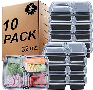 [10 Pièces] Meal Prep - Contenants réutilisables sans BPA à 3 compartiments avec couvercles hermétiques,résistants au cong...