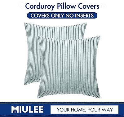 MIULEE Pack of 2 Corduroy Pillow Covers Soft Soild Striped Throw Pillow Covers Set Decorative Square Cushion Cases Pillowcases for Sofa Bedroom Couch 18 x 18 Inch Mint