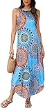 Halife Boho Maxi Dress for Women Plus Size Print Hawaiian Beach Vacation Dress Long Sundresses 2X Mix Blue