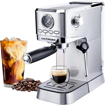 GOTMORE Espresso Machine with Milk Frother, Espresso Machine for Latte Cappuccino, Stainless Steel Professional Compact Espresso Coffee Machines, 33oz Removable Water Tank Coffee Espresso Maker