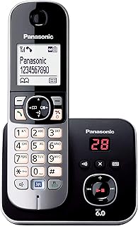 Panasonic DECT Digital Cordless Phone with Built-in Answering Machine and 1 Handset (KX-TG6821ALB), Black & Silver