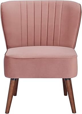 GIA Furniture Home Series Mid-Century Modern Armless Velvet Accent Chair with Stripe, Pink