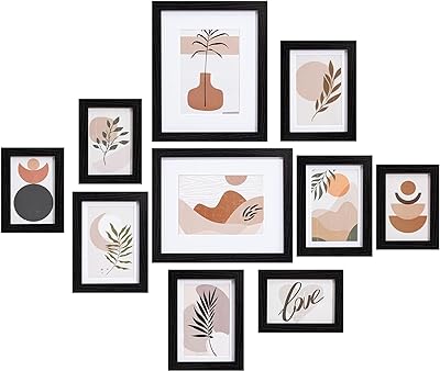 eletecpro 10 Pack Picture Frames, Including 4Pcs 4x6, 4Pcs 5x7, 2Pcs 8x10 Picture Frames Collage Wall Decor or Tabletop Display, Multiple Sizes Gallery Wall Frame Set, Black