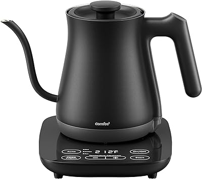COMFEE' Gooseneck Electric Kettle with Temperature Control, 3 Variable Presets, 100% Stainless Steel, 1500 Watt Powerful Quick Heating Portable Hot Water Kettle for Pour Over Coffee and Tea, 0.6L