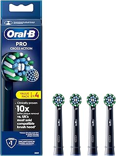 Oral-B Pro Cross Action Electric Toothbrush Head, X-Shape and Angled Bristles for Deeper Plaque Removal, Pack of 4 Toothbr...