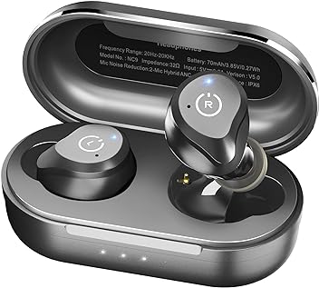 Image of TOZO NC9 Fones de ouvido sem fio híbridos com cancelamento de ruído ativo, fones de ouvido intra-auriculares IPX6 à prova d'água, Bluetooth 5.3, fones de ouvido estéreo, som imersivo, premium, graves profundos, preto fosco