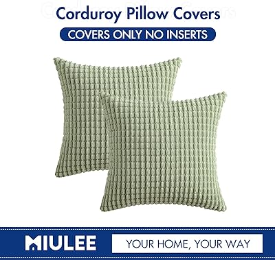 MIULEE Pack of 2 Pillow Covers 18 x 18 Inch Sage Green Super Soft Corduroy Decorative Throw Pillows Couch Home Decor for Spring Cushion Sofa Bedroom Living Room