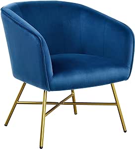 Yaheetech Accent Chair, Modern Velvet Living Room Chair with Metal Legs and Soft Padded, Comfy Side Chair for Bedroom/Office/Study/Waiting Room, Dark Blue