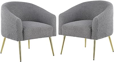 Morden Fort Accent Chair Living Room Chair Modern Sherpa Fabric Side Chairs Barrel Chair Armchair Set of 2 for Living Room Bedroom Home Kitchen Office, Grey