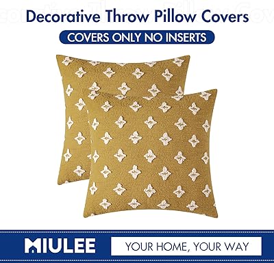 MIULEE Set of 2 Decorative Throw Pillow Covers Rhombic Jacquard Pillowcase Soft Square Cushion Case for Fall Couch Sofa Bed Bedroom Car Living Room 18x18 Inch Yellow