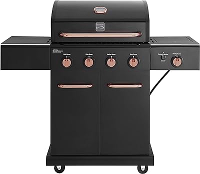 Kenmore PG-A40409S0LB-2 4 Burner Cabinet Style Propane Gas BBQ Grill with Searing Side Burner, 52000 Total BTU, Black and Copper