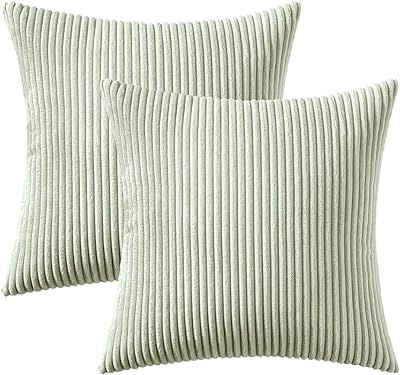 MIULEE Light Green Corduroy Pillow Covers 18x18 Inch Set of 2 Super Soft Boho Striped Pillow Covers Decorative Textured Throw Pillows for Spring Couch Cushion Bed Livingroom