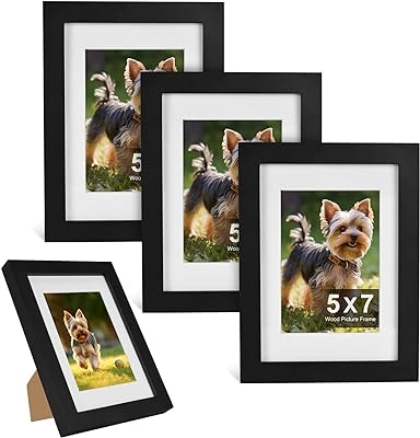 5x7 Black Picture Frames for Wall - Set Of 3 Wood Picture Frame 4x6 With Mat or 5x7 Without Mat Display Picture Frames Photo Frames Collage for Table Top or Wall Mounting