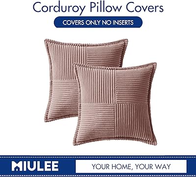 MIULEE Blush Pink Corduroy Pillow Covers with Splicing Set of 2 Super Soft Couch Pillow Covers Broadside Striped Decorative Textured Throw Pillows for Spring Cushion Bed Livingroom 18x18 inch