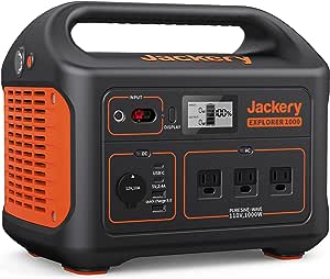 Jackery Explorer 1000 Portable Power Station, 1002Wh Capacity with 3x1000W AC Outlets, Solar Generator for Home Backup, Emergency, Outdoor Camping (Solar Panel Optional)