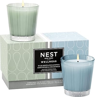 NEST Fragrances Wild Mint & Eucalyptus and Driftwood & Chamomile Wellness Petite Candle Duo