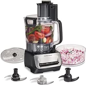 Hamilton Beach Stack &amp; Snap Food Processor and Vegetable Chopper, BPA Free, Stainless Steel Blades, 14 Cup + 4-Cup Mini Bowls, 3-Speed 500 Watt Motor, Black (70585)