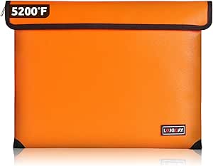 Fireproof Bag with 5200℉ Thermal Insulated, Waterproof Fireproof Box with Zipper, Fireproof Money Bag for Cash, Fireproof Safe Bags for Home Safe Bank Valuable Documents (Orange, 13.9&#34;x10.6&#34;)