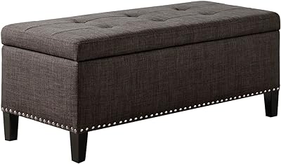 Madison Park Shandra II Storage Ottoman - Solid Wood, Polyester Fabric Toy Chest Modern Style Lift-Top Accent Bench for Bedroom Furniture, Medium, Charcoal
