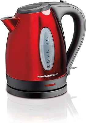 Hamilton Beach Electric Tea Kettle, Water Boiler & Heater, 1.7 Liter, Cordless Serving, 1500 Watts for Fast Boiling, Auto-Shutoff and Boil-Dry Protection, Red (40885)