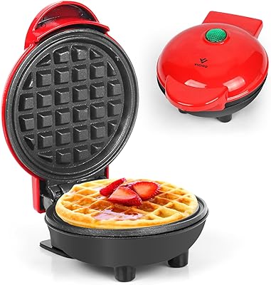 VIGIND Mini Waffle Maker Round Waffle Iron Grill Machine for Single Waffle, Cookies, Eggs Individual Waffles for Breakfast,Non-stick Surfaces,Easy to Clean,4 inch