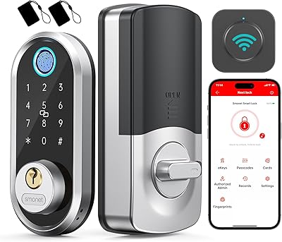 Smart Deadbolt, SMONET Fingerprint Electronic Deadbolt Door Lock with Keypad-Bluetooth Keyless Entry Keypad Smart Deadbolt App Control, Ekeys Sharin