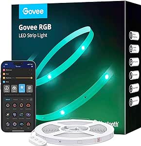 Govee 50ft LED Strip Lights, Bluetooth RGB LED Lights with App Control, 64 Scenes and Music Sync LED Strip Lighting for Bedroom, Living Room, Kitchen, Party, ETL Listed Adapter