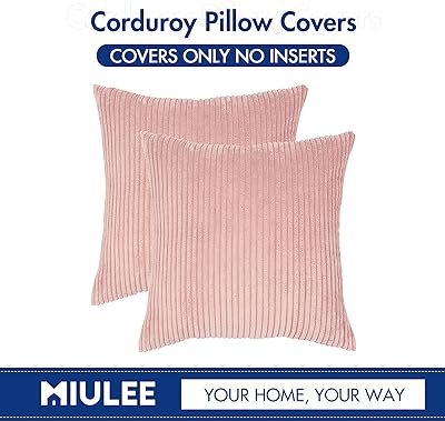 MIULEE Pack of 2 Corduroy Soft Soild Decorative Square Throw Pillow Covers Set Cushion Cases Pillowcases for Spring Sofa Bedroom Car 18 x 18 Inch 45 x 45 Cm Pink