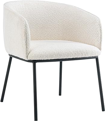 SNUGWAY Boucle Upholstered Accent Armchair Barrel Modern Cozy Vanity Chair, White