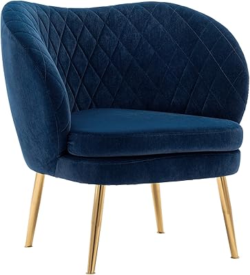 DUHOME Velvet Accent Chair with Barrel Backrest, Upholstered Armchair Single Sofa for Living Room Bedroom Dining Room Blue