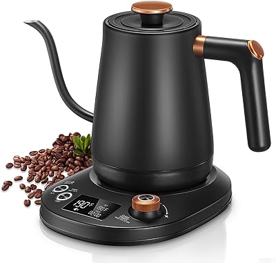 Electric Gooseneck Kettle, Tea Kettle ±1℉ Temperature Control, 0.8L Pour Over Electric Kettle for Coffee & Tea, Hot Water Boiler, Stainless Steel Inner, 1200W Rapid Heating,LCD Display,Matte Black