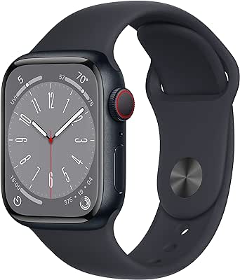 Apple Watch Series 8 [GPS + Cellular 41mm] Smart Watch w/Midnight Aluminum Case with Midnight Sport Band - M/L. Fitness Tracker, Blood Oxygen &amp; ECG Apps, Always-On Retina Display, Water Resistant