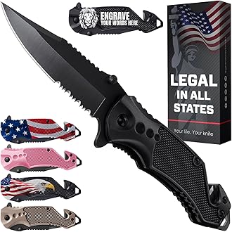 Image of 2.95” Serrated Blade Pocket Knife - Black Folding Knife with Glass Breaker and Seatbelt Cutter - Small EDC Knife with Pocket Clip for Men Women - Sharp Tactical Camping Survival Hiking Knives 6680