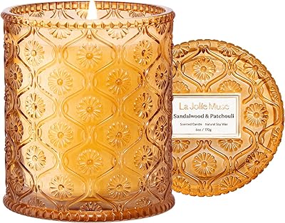 LA JOLIE MUSE Sandalwood & Patchouli Scented Candle, Candles for Home Scented, 6 oz 40 Hours Burn, Candles Gift for Women & Men
