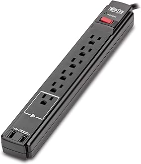 Image of Tripp Lite 6 Outlet Surge Protector Power Strip 6ft Cord 990 Joules Dual USB Charging & INSURANCE (TLP606USBB) Black