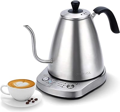 CUSIMAX Gooseneck Kettle, 1000W Electric Kettle 1L, Variable Kettle with 6 Temperatures Pour Over for Drip Coffee and Tea, Stainless Steel Kettle with Auto Keep Warming and Boil-Dry Protection