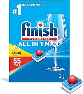 Finish Power Ball All In 1 Max Dishwasher Detergent Pods, For Everyday Clean and Shine, Lemon Sparkle, 55 Tabs