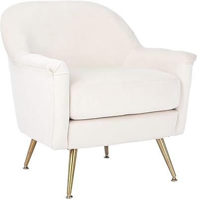 Safavieh Home Brienne Retro Glam Ivory Velvet and Brass Arm Chair