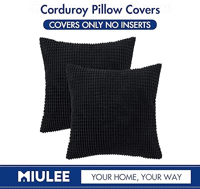 MIULEE Pack of 2 Pillow Covers 18 x 18 Inch Black Super Soft Corduroy Decorative Throw Pillows Couch Home Decor for Cushion Sofa Bedroom Living Room